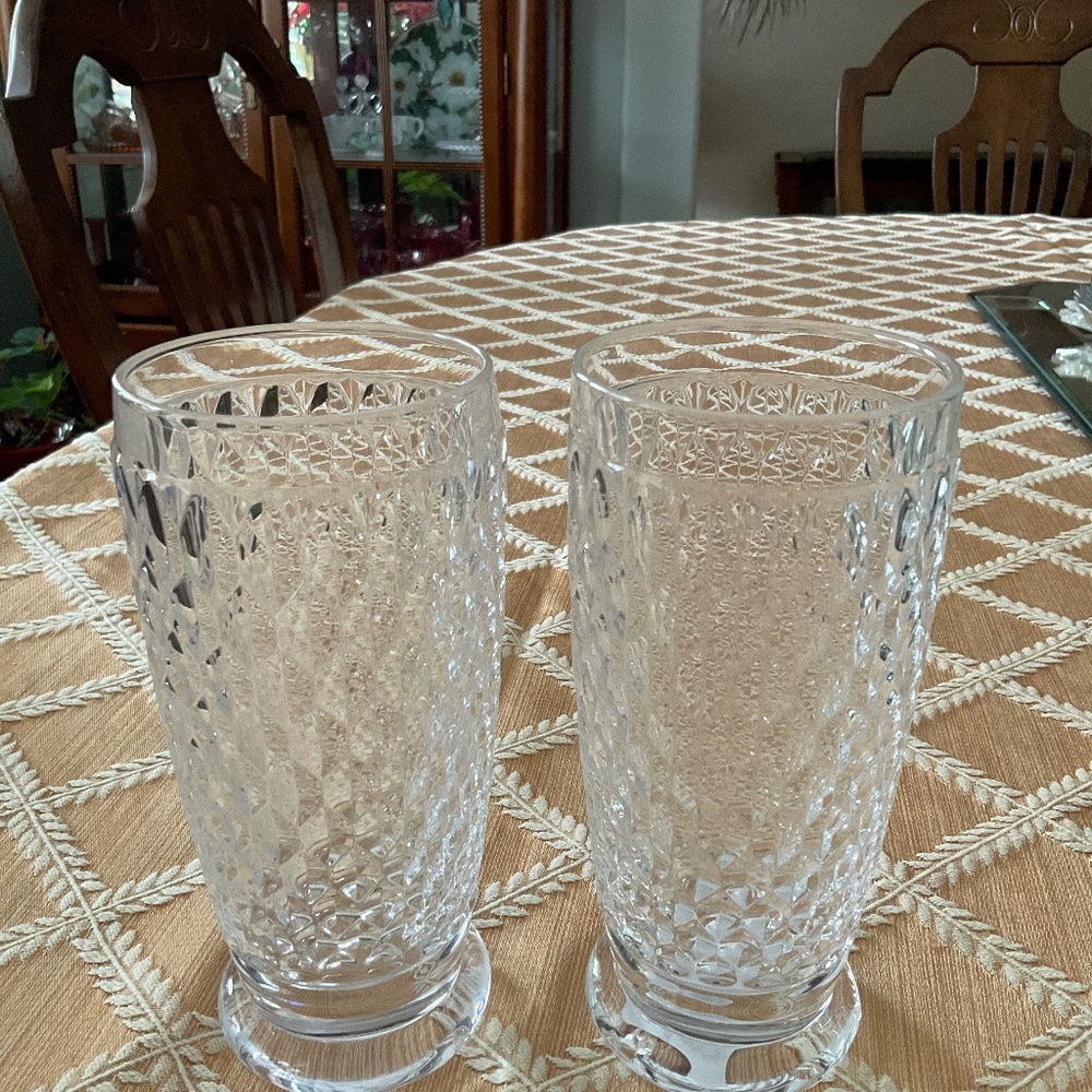 Set of 2 clear Villeroy and Boch highball glasses.  Textured diamond cut.